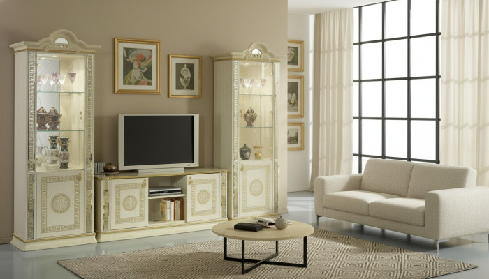 Klassische Wohwand Wohnzimmer Schrank Sideboard 2x Vitrinen Sideboard Lowboard