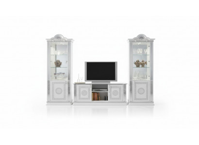 Wohnzimmerset Wohnwand Vitrine Kommode Tisch RTV Vitrinen Komplett 3tlg Set Neu