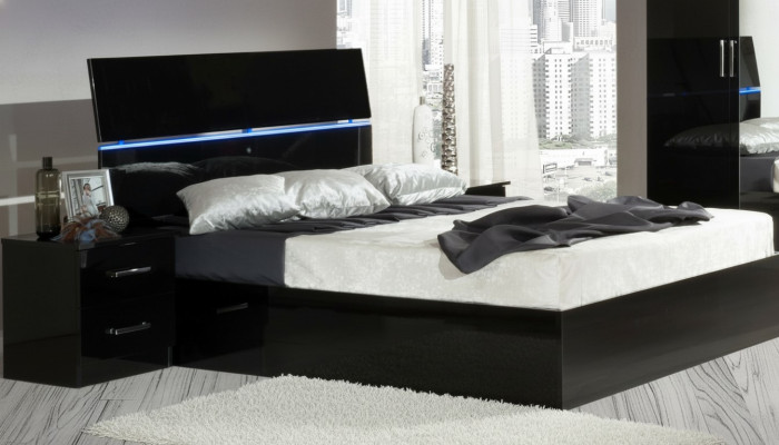 Design Schlafzimmer 3tlg. Bett 2x Nachttisch Luxus Betten Set Möbel Led Licht