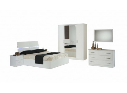 Design Schlafzimmer 6 tlg. Komplettes Set Bett Nachttisch Kommode Spiegel Holz