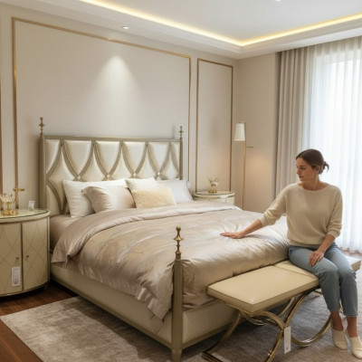 Klassisches Bett Barock Rokoko Hotel Betten Polsterbett Doppelbett Leder