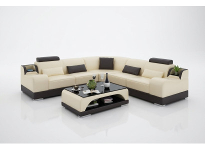 Ecksofa Couch Polster Wohnlandschaft Eck Garnitur Ecke Leder Sofa Grau