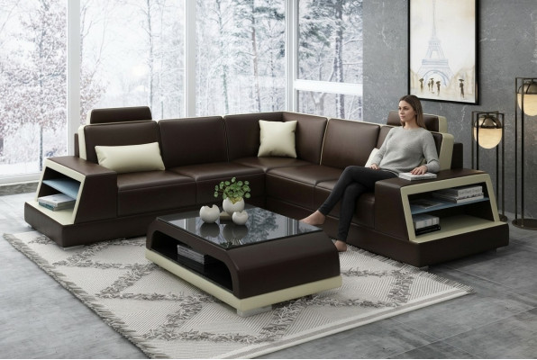 Ecksofa Ledersofa Polster Wohnlandschaft Sofa Couch Eckgarnitur L Form