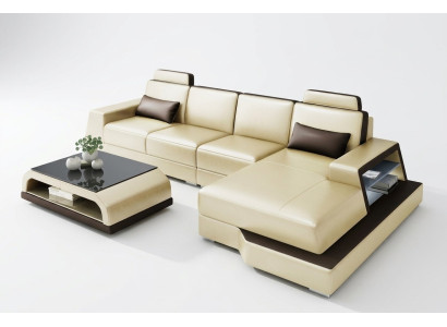 Ecksofa Sofa Wohnlandschaft L Form Polster Couch Ledersofa Beige Sofas