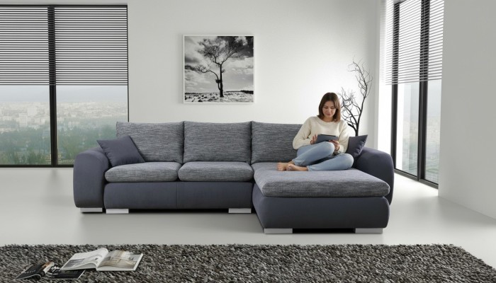 Ecksofa Bettfunktion Couch Graue Polster Couchen Textil Sofas Sofa