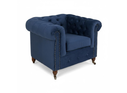 Designer Sessel 1 Sitzer Blau Leder Textil Luxus Club Lougne Sofa Chesterfield