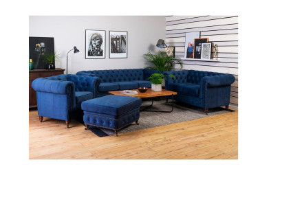 Luxus Chesterfield Designer Couchen Leder Sofa Textil Stoff xxl big couchen 3tlg