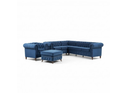 Sofagarnitur 3+1 Sitzer Sofas Couch Polster Blaue Garnitur Klassische Couchen