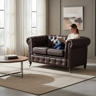 Zweisitzer Chesterfield Textil Couch Polster 2 Sitzer Sofas Couchen schwarze Neu