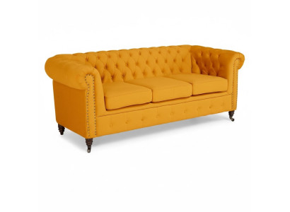 Klassische Chesterfield Möbel Dreisitzer Couch Textil Sofa Edles Design Orange