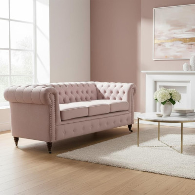 Klassische Chesterfield Möbel 3 Sitzer Couch Textil Stoff Sofa Edles Design Neu