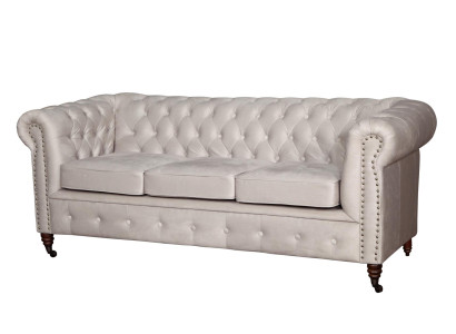 Chesterfield Dreisitzer Couch Sofa Polster + Hocker Sofas Couchen 2tlg. Set Neu