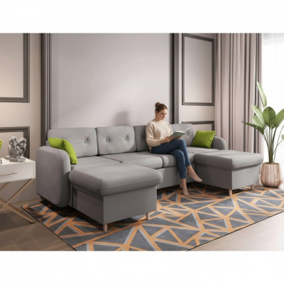 Wohnlandschaft Bettfunktion Stoff Ecksofa U-Form Deko Couch Design Polster