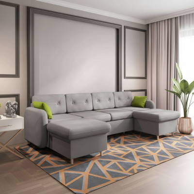 Wohnlandschaft Bettfunktion Stoff Ecksofa U-Form Deko Couch Design Polster