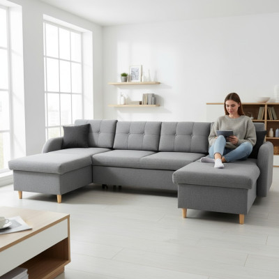 Wohnlandschaft Ecksofa Stoff U-Form Bettfunktion Couch Deko Design Polster