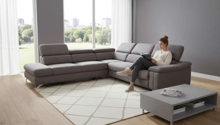Design Ecksofa L-form Bettfunktion Couch Leder Textil Sofa Multifunktion