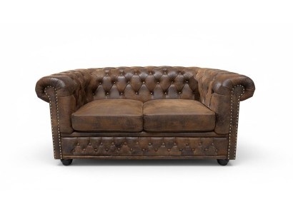 Chesterfield Textil Couch Polster 2 Sitzer Stoff Sofas Couchen Braune Zweisitzer