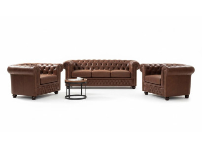 Couch Polster Sofa Textil Chesterfield Couchen Garnitur 3 Sitzer Dreisitzer