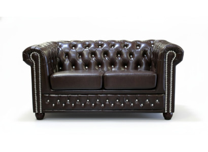 Klassische Edle Zweisitzer Chesterfield Möbel Couch Textil Sofa Design Braun