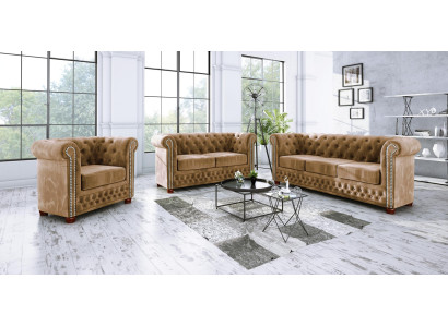 Chesterfield Textil Design Luxus Sofagarnitur Couch Sofa Polster 3+1 Sitzer Neu