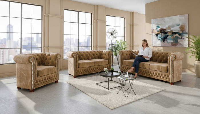Design Sofa 3 Sitzer Chesterfield Stoff Couch Polster Sofas Textil Couchen Neu