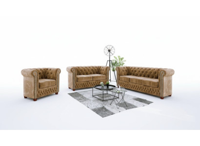 Design Sofa 3 Sitzer Chesterfield Stoff Couch Polster Sofas Textil Couchen Neu