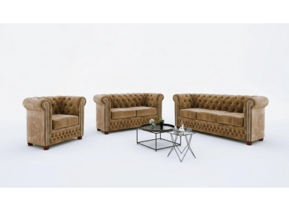Klassische Edle Chesterfield Möbel Zweisitzer Couch Textil Sofa Design Braun