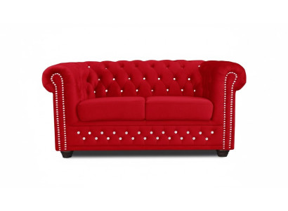 Chesterfield Textil Couch Polster 2Sitzer Stoff Sofas Couchen rote Zweisitzer