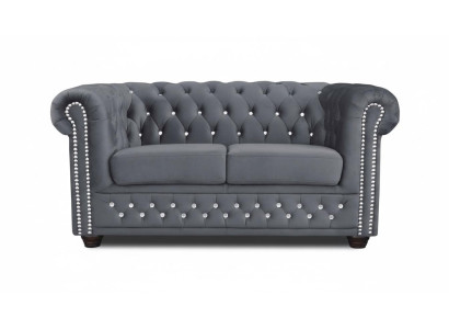 Chesterfield Textil Couch Polster 2Sitzer Sofas Couchen schwarze Zweisitzer Neu