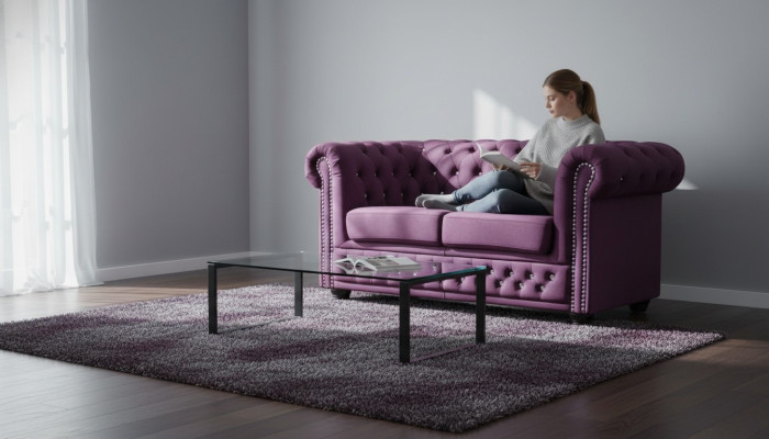 Chesterfield Textil Couch Polster 2Sitzer Stoff Sofas Couchen lila Zweisitzer