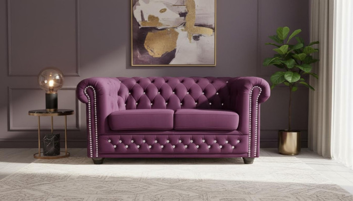 Chesterfield Textil Couch Polster 2Sitzer Stoff Sofas Couchen lila Zweisitzer