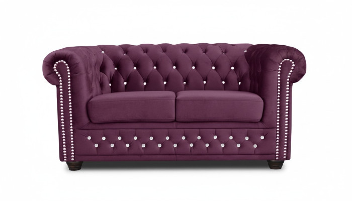 Chesterfield Textil Couch Polster 2Sitzer Stoff Sofas Couchen lila Zweisitzer