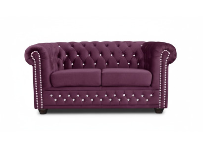 Chesterfield Textil Couch Polster 2Sitzer Stoff Sofas Couchen lila Zweisitzer