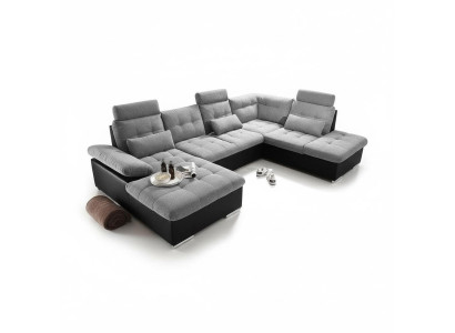 Ecksofa Stoff U-Form Bettfunktion Couch Design Polster Textil Leder Eck