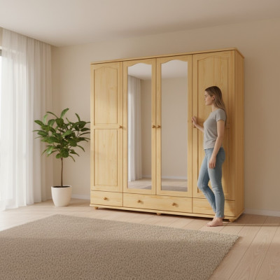 Kleiderschrank Schlafzimmer Holz Schrank Echte Handarbeit Vollholz Schrank 4trg.