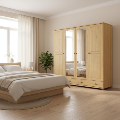 Kleiderschrank Schlafzimmer Holz Schrank Echte Handarbeit Vollholz Schrank 4trg.