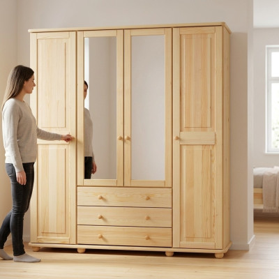 Kleiderschrank Schränke Schrank Schrankwand 4 Türen Holz Möbel Schlafzimmer Neu