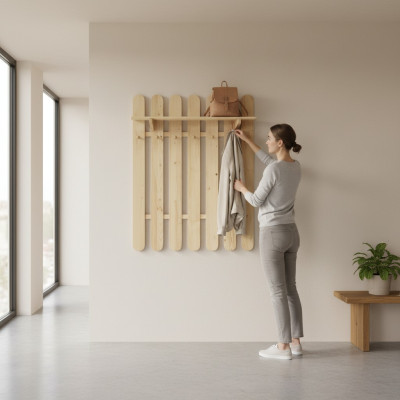 Kleiderschrank Wandgarderobe aus massivem Kiefernholz Kleiderschrank mit 7 Haken