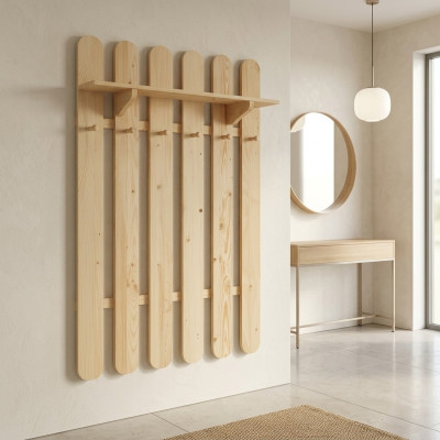 Kleiderschrank Wandgarderobe aus massivem Kiefernholz Kleiderschrank mit 7 Haken