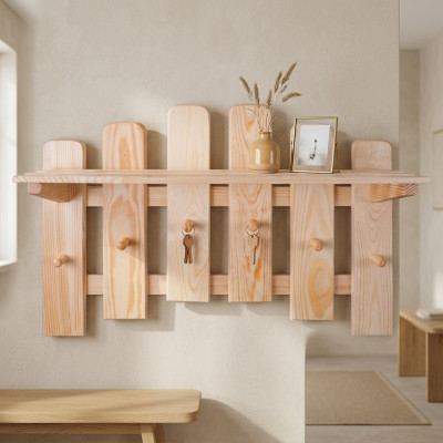 Garderobenpaneel Wandgarderobe 6 Haken 70x48 cm Flur Garderobe Kiefer massiv