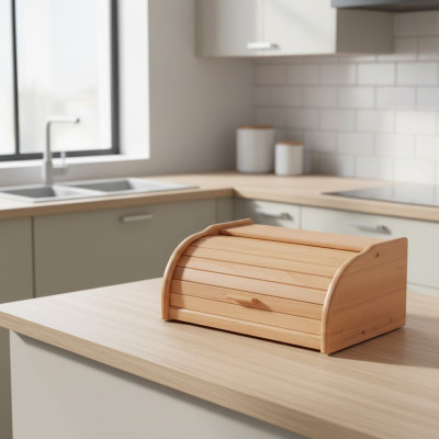 Buche Brotkasten 40 cm Brotbox Rollokasten Brot Rollklappe Echtes Holz Schatulle