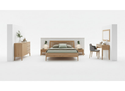 Echtes Holz Schlafzimmer 6tlg. Set 2x Nachttisch Sсhminktisch Kommode Spiegel