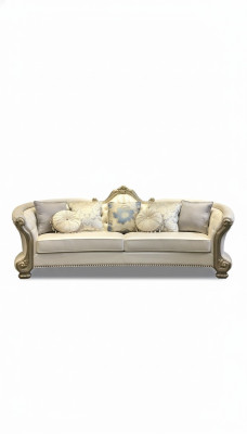 Rund Sofa Holz geschnitzte Viersitzer Couch Leder Chesterfield Wohn