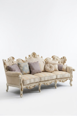 Exclusive Holz geschnitzte Viersitzer xxl Couch Barock Rokoko Textil Sofa Rund