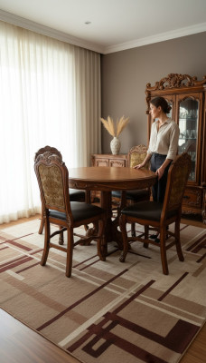 Runder Esszimmer + 4 Stühle Stuhl Set Deko Garnitur Rund Tisch Holz Tische