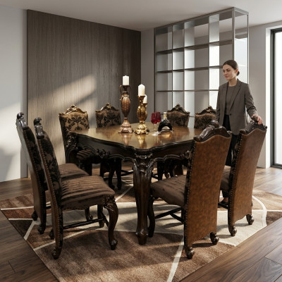 Klassischer Tisch Esstisch Holz Esszimmer Garnitur 8x Stuhl Set Stühle