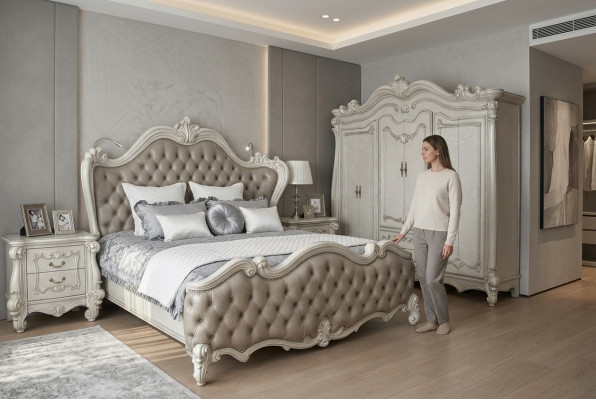 Bett + 2x Nachttisch 3 tlg. Schlafzimmer Set Luxus Designer Schlafzimmer