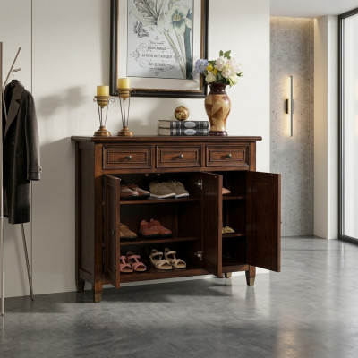 Schuhschrank 3 Fächer Schuhregal Regal Braun Schuhkipper Schuhkommode Kommode