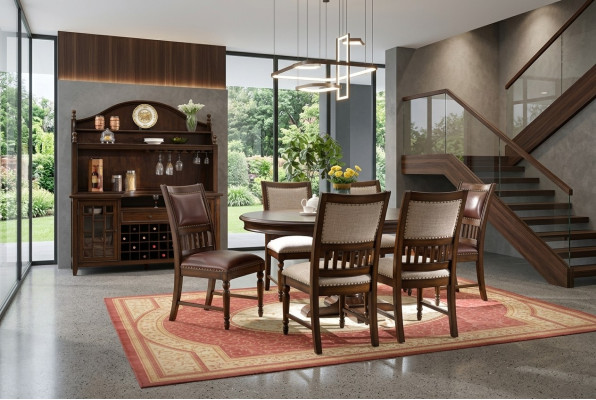 Hölzerne Designer-Essgarnitur für Wohnzimmer Tisch 6x Stuhl Set gepolstert 7pc