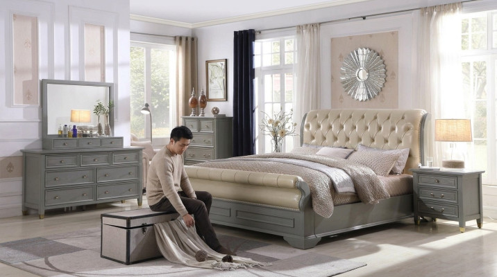 Bett Polster Design Luxus Holz Doppel Hotel Betten Ehe Schlaf Zimmer Leder Grau